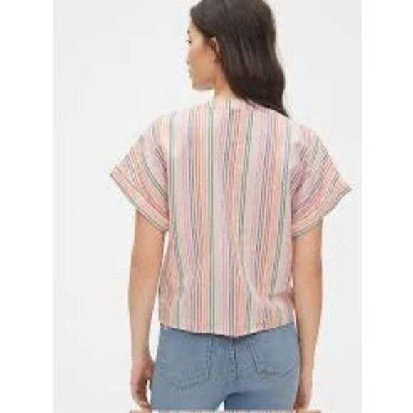 GAP Striped Tie Front Short Sleeve Top Medium - Picture 2 of 8